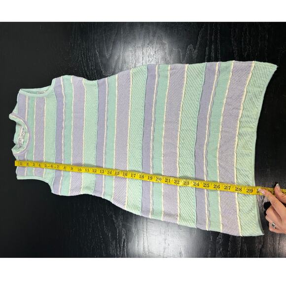 St John Marie Gray- Size 2 blue cream purple striped Sleeveless sweater Dress - Picture 6 of 6